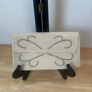 Vintage 60s Faux Pearl Clutch
Silver Beaded Bridal Purse